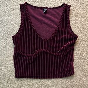 SHEIN Deep Red Velvet Striped Crop Top